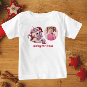 Camiseta De Bebé Foto de niña unicornio mágico de Navidad de color