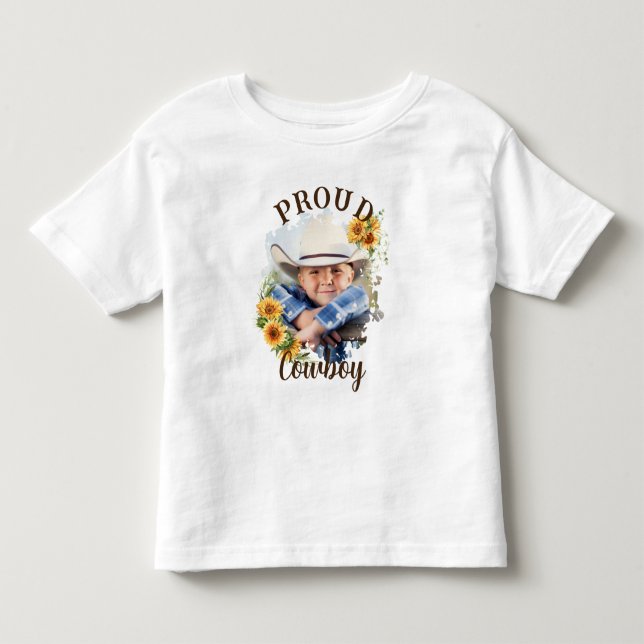 Camiseta De Bebé Foto de vaquero personalizada con texto y girasol (Anverso)