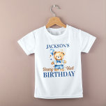 Camiseta De Bebé Fotografías impresas de los primeros niños beary<br><div class="desc">Camiseta de cumpleaños personalizada de los niños beary,  color de agua,  oso de peluche lindo vestido con pantalón y corbata de arco con un globo azul fiesta foto camiseta de apoyo</div>