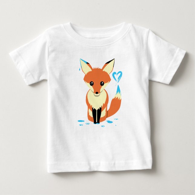 Camiseta De Bebé Fox Baby Pintando Corazón Azul Con Cola (Anverso)