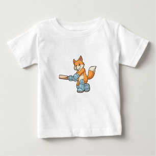 Camiseta De Bebé Fox como bateador con bate de críquet