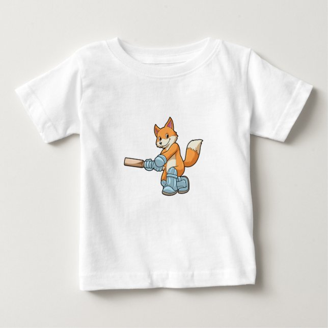 Camiseta De Bebé Fox como bateador con bate de críquet (Anverso)