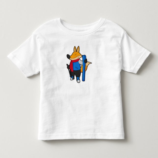 Camiseta De Bebé Fox como esquiador con esquí (Anverso)