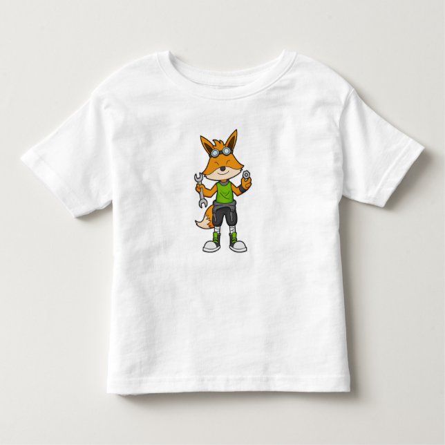 Camiseta De Bebé Fox como mecánico con llave y tuerca (Anverso)