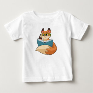 Camiseta De Bebé Fox como Nerd con libros y anteojos
