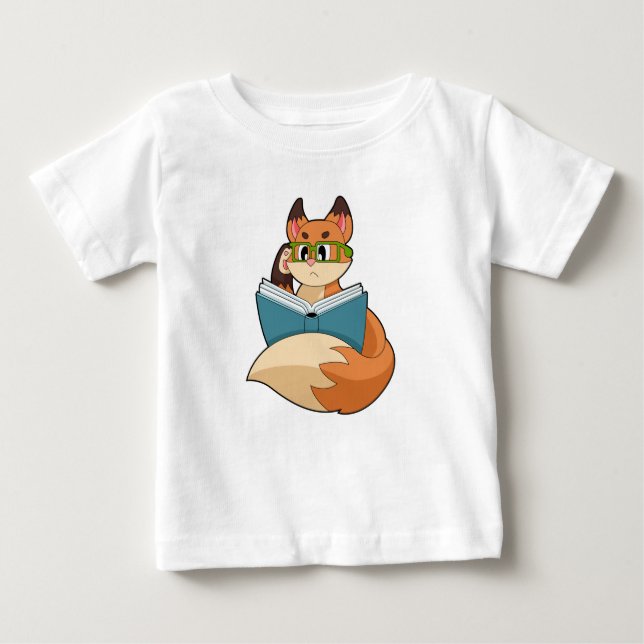 Camiseta De Bebé Fox como Nerd con libros y anteojos (Anverso)