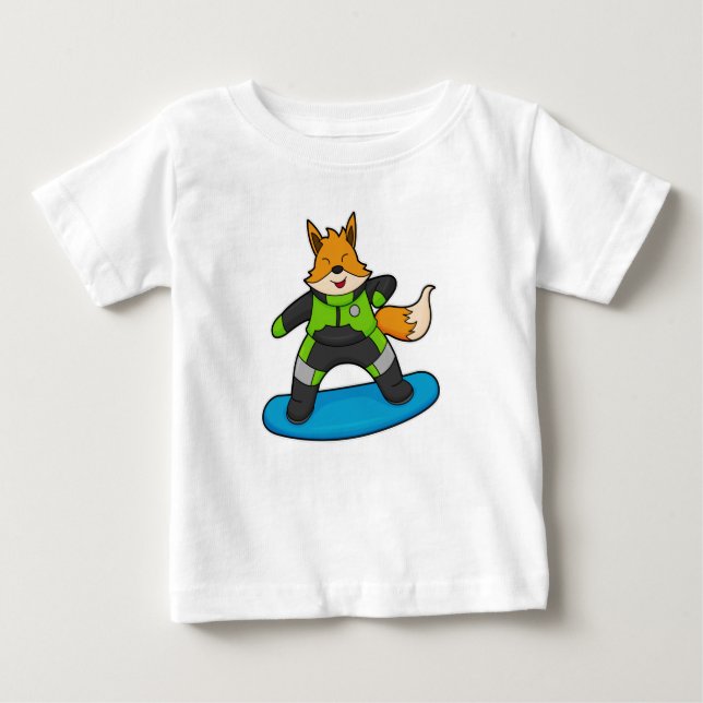 Camiseta De Bebé Fox como Snowboarder con Snowboard (Anverso)