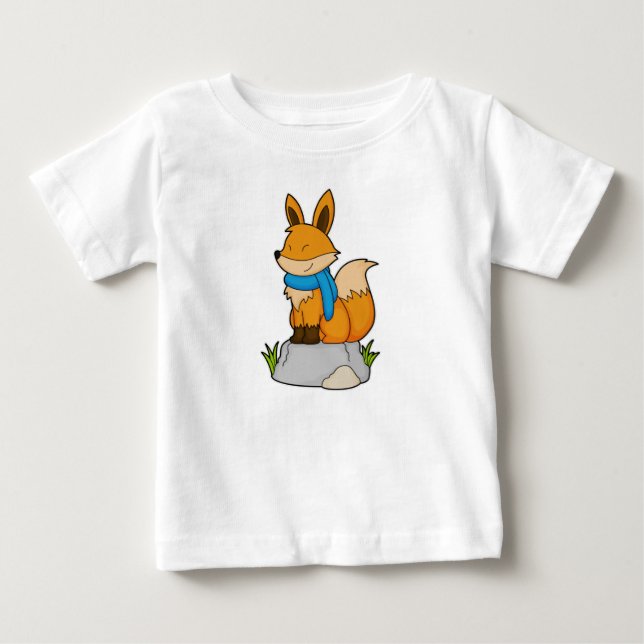 Camiseta De Bebé Fox con Scarf en la roca (Anverso)
