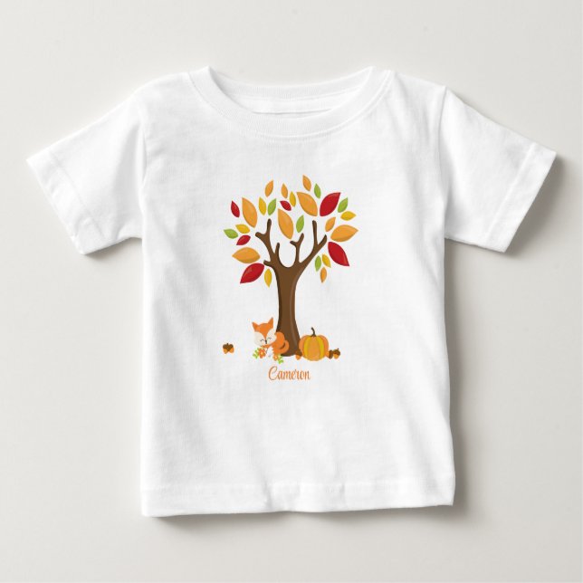 Camiseta De Bebé Fox otoñal con calabaza personalizada (Anverso)