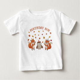 Camiseta De Bebé Foxes and Owl Woodland Fall Birthday Party