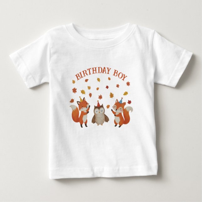 Camiseta De Bebé Foxes and Owl Woodland Fall Birthday Party (Anverso)