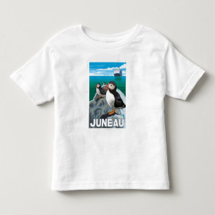 Camiseta De Bebé Frailecillos y barco de cruceros - Juneau, Alaska