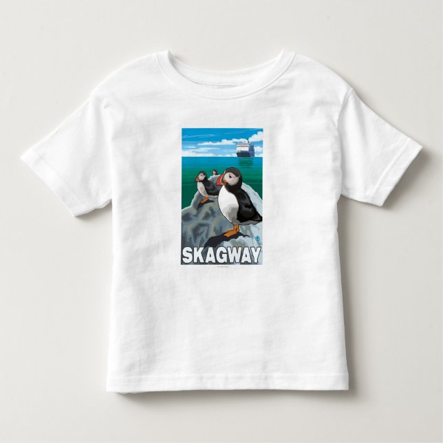 Camiseta De Bebé Frailecillos y barco de cruceros - Skagway, Alaska (Anverso)