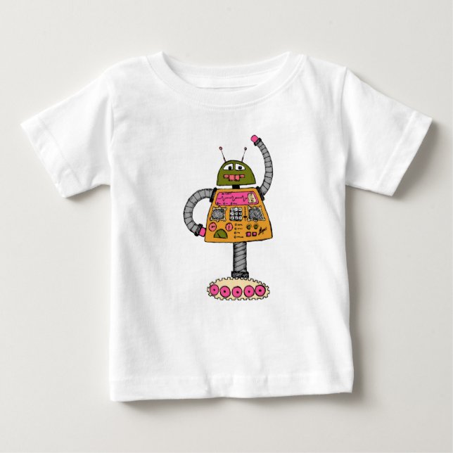 Camiseta De Bebé Frankie robot, naranja en blanco (Anverso)