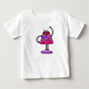 Camiseta De Bebé Frankie Robot: Rosa en blanco