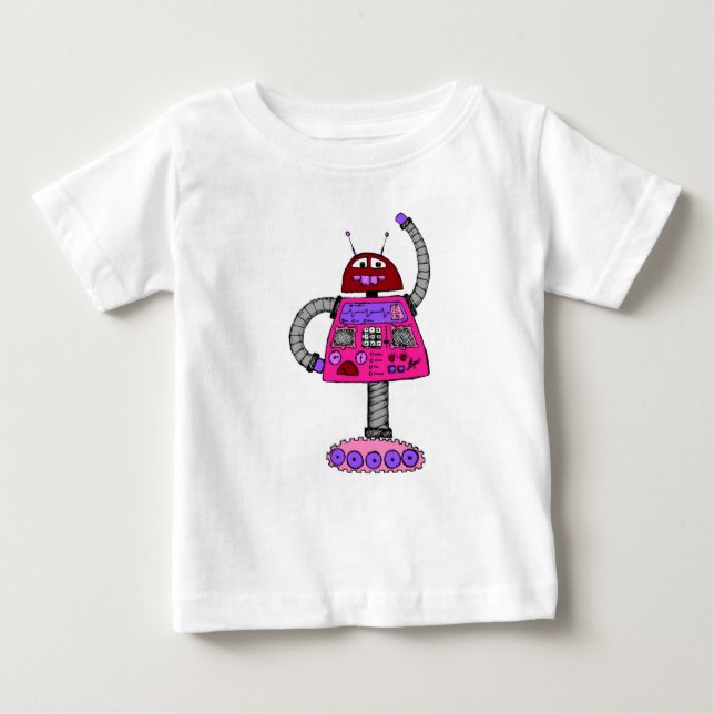 Camiseta De Bebé Frankie Robot: Rosa en blanco (Anverso)