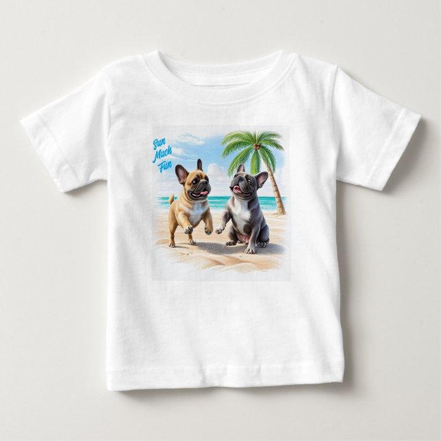 Camiseta De Bebé Französische Bulldoggen am Strand in Urlaub (Anverso)