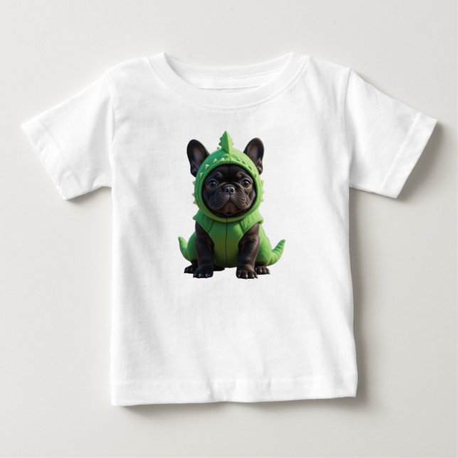Camiseta De Bebé Frenchie Dinosaur Verde (Anverso)