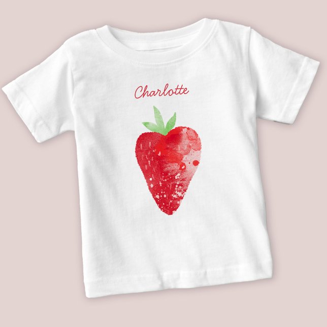 Camiseta De Bebé Fresa acuarela personalizada (Watercolor strawberry personalized baby and toddler t-shirt)