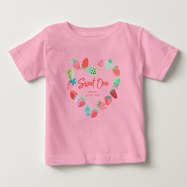 Camiseta De Bebé Fresa Dulce Rosa Un Cumpleaños (Anverso)