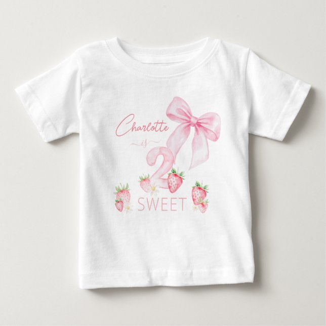 Camiseta De Bebé Fresas Rosadas Adorables 2 Dos Dulces 2do Cumpleañ (Anverso)