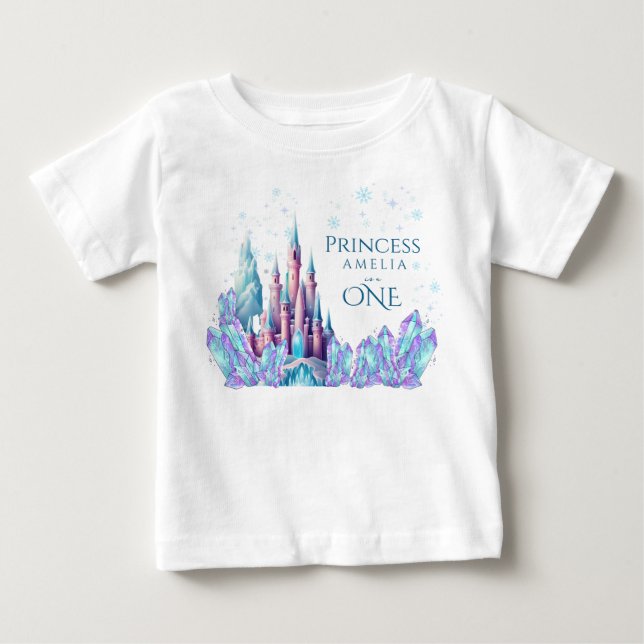 Camiseta De Bebé Frozen 1st Birthday Cartoon Castle First Birthday  (Anverso)