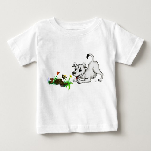 Camiseta De Bebé Frühlingserwachen, Welpe mit Schmetterling (Anverso)