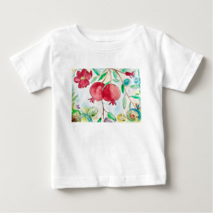 Camiseta De Bebé Fruta de granada naturaleza arte acuarela roja