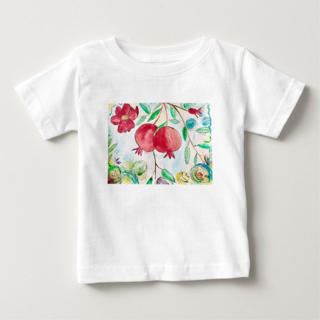 Camiseta De Bebé Fruto granada arte natural acuarela rojo (Anverso)