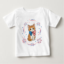 Camiseta De Bebé Fuegos Artificiales de Gatito Patriótico – Lazo Ro