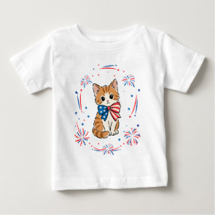 Camiseta De Bebé Fuegos Artificiales de Gatito Patriótico – Lazo Ro