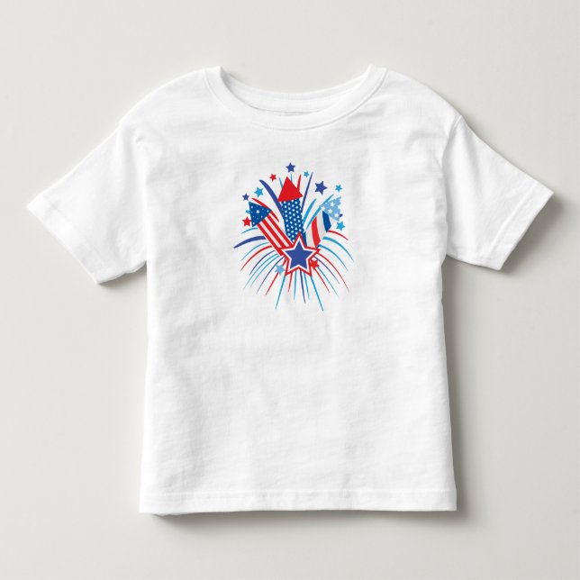 Camiseta De Bebé fuegos artificiales rojos, blancos y azules, 4 de  (Anverso)