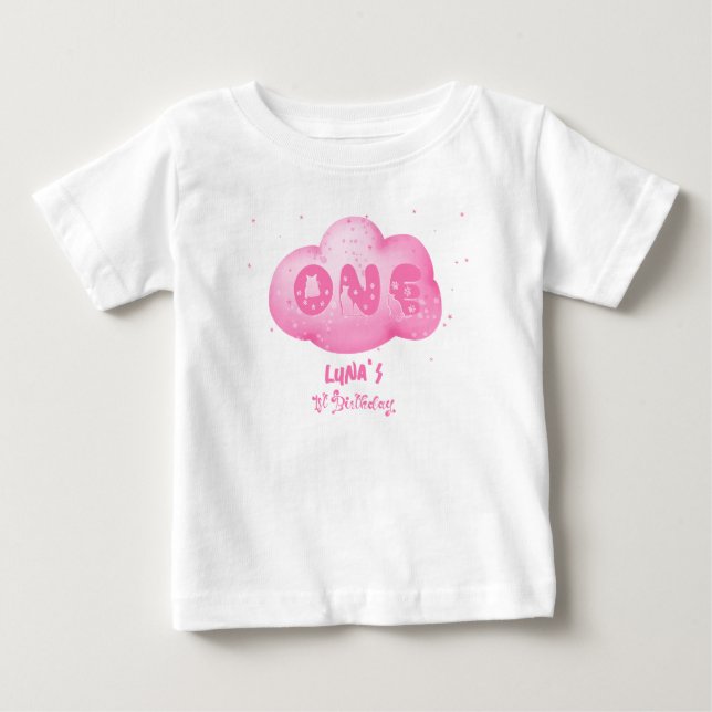 Camiseta De Bebé Fuente de gato lindo acuarela nube rosa cumpleaños (Anverso)