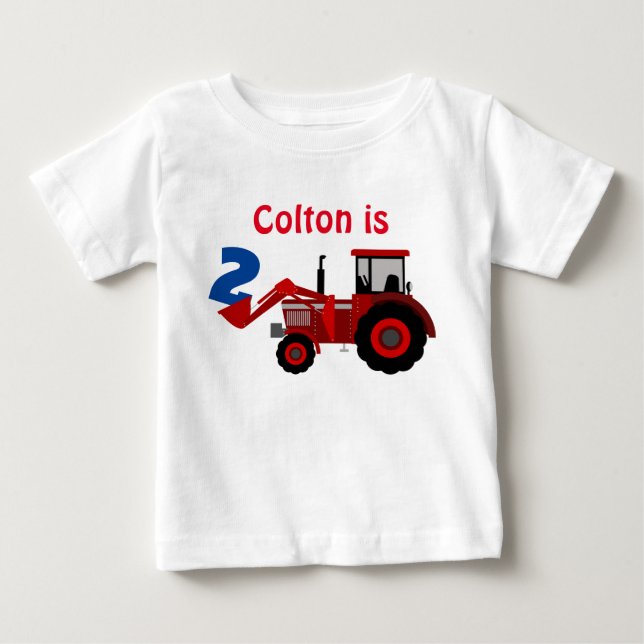 Camiseta De Bebé Fun "Age" y "Name" Red Tractor Cumpleaños (Anverso)