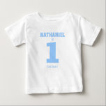 Camiseta De Bebé Funny Baby Boy First Birthday with Name<br><div class="desc">Funny Baby Boy First Birthday with Name Baby T-Shirt says your little guy is 1 with and great big numeral one. And below the number are the words, "cool due." Put it all together and the cute message yells that your baby boy is "1 cool dude!" Make sure he's wearing...</div>