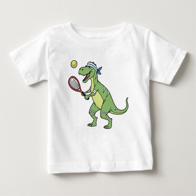 Camiseta De Bebé  Funny Cartoon T-Rex Playing Tennis Dinosaur (Anverso)