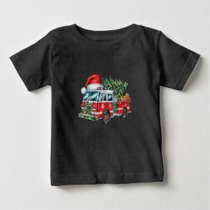 Camiseta De Bebé Funny Firetruck Santa Hat Christmas Tree Lights
