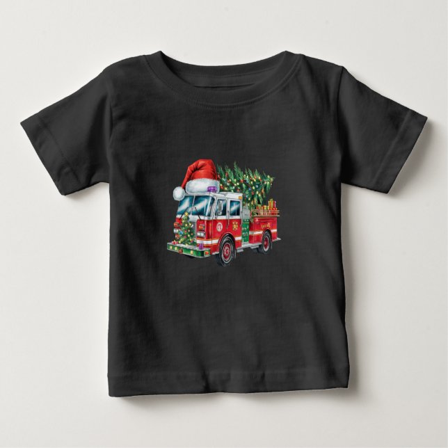 Camiseta De Bebé Funny Firetruck Santa Hat Christmas Tree Lights (Anverso)