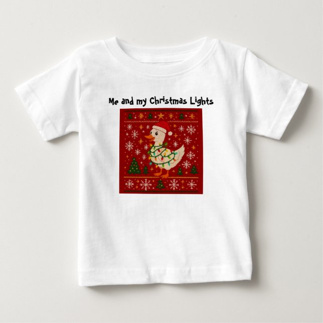 Camiseta De Bebé Funny Goose Christmas Lights Kids T-Shirt – Editab (Anverso)