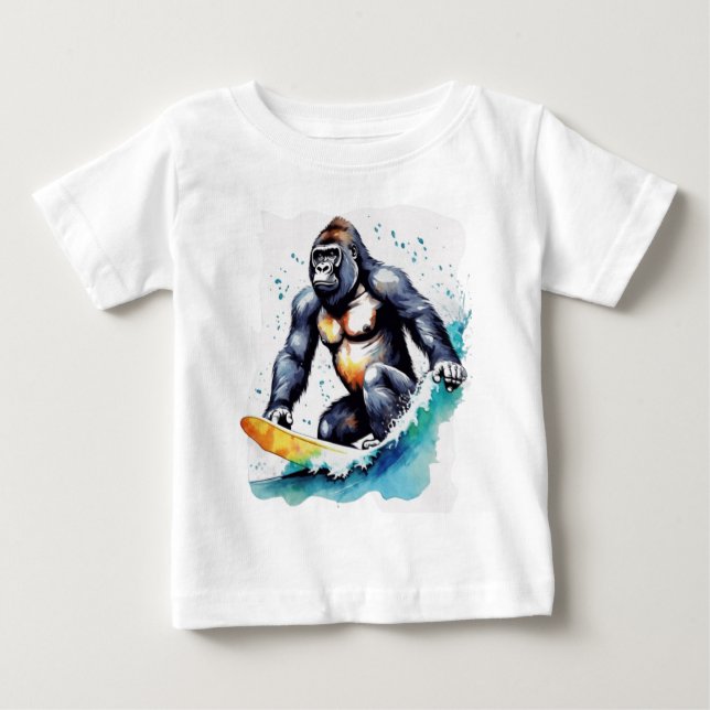 Camiseta De Bebé Funny gorilla surfing (Anverso)