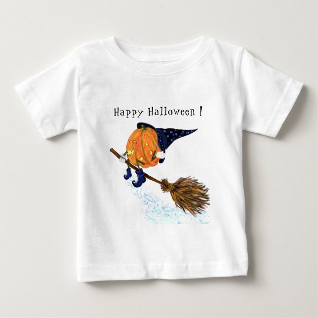 Camiseta De Bebé Funny Halloween Baby T-Shirt Witch Pumpkin Flying (Anverso)