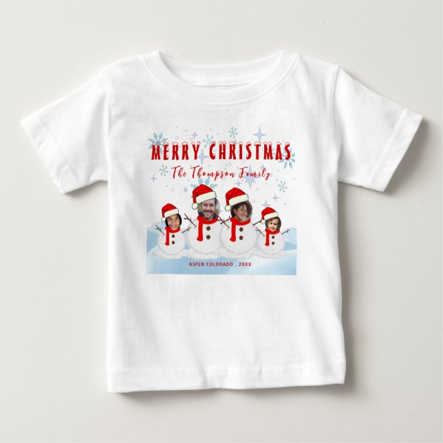 Camiseta De Bebé Funny Merry Christmas Snowman Family Photo (Anverso)