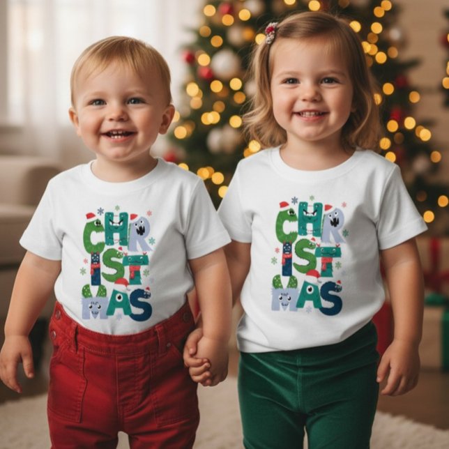 Camiseta De Bebé Funny Monster Letters Christmas Toddler Cute Holid (Subido por el creador)