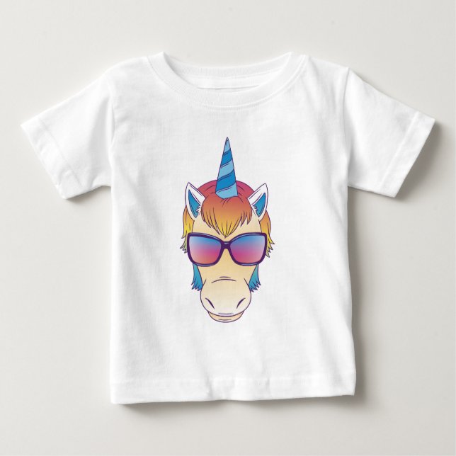 Camiseta De Bebé Funny Unicorn with cool sunglasses Design (Anverso)