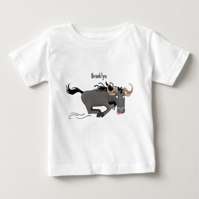 Camiseta De Bebé Funny Wildebeest corriendo ilustracion personaliza (Anverso)