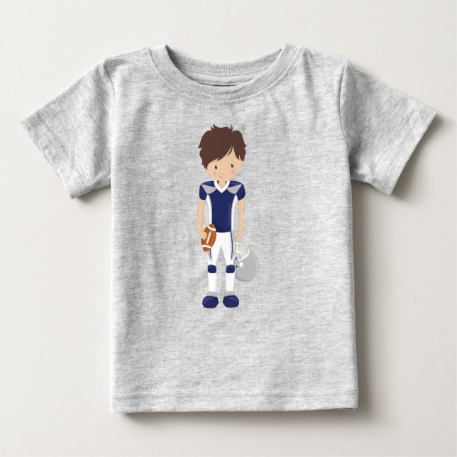 Camiseta De Bebé Fútbol Americano, Cabello Castaño, Chico Lindo, Ru (Anverso)