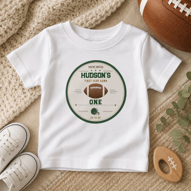 Camiseta De Bebé Fútbol Americano Primer Año Down Cumpleaños 1 (American Football First Year Down 1st Birthday Baby T-Shirt
)