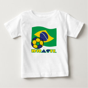 Camiseta De Bebé Futbol Brasileño y Bandera Brasil en portugués