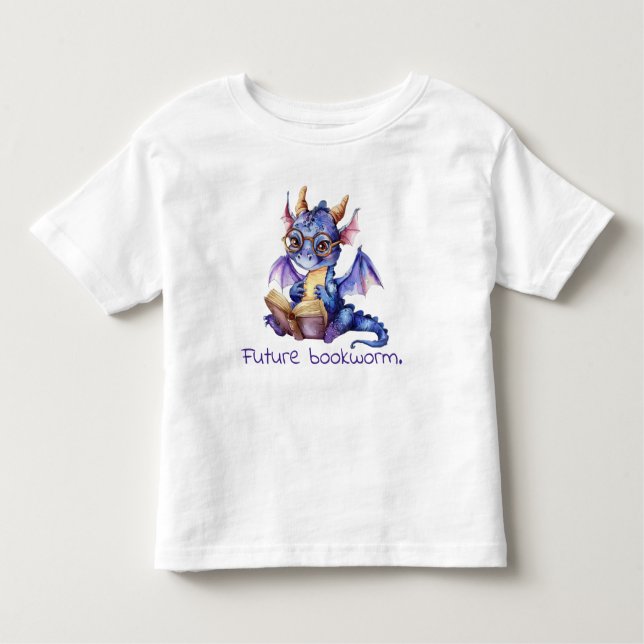 Camiseta De Bebé Futuro gusano de biblioteca dragón morado leyendo  (Anverso)