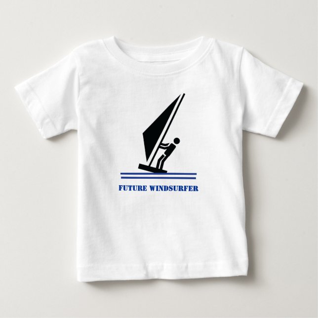 Camiseta De Bebé Futuro personalizado de windsurf negro, azul (Anverso)
